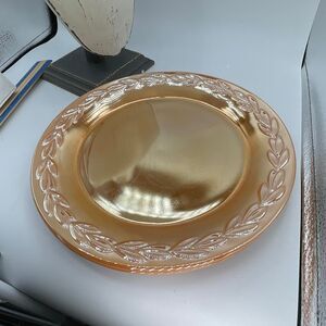Fire-King Peach Lustre 11” dinner plates (2)“ Laurel Leaf rim.